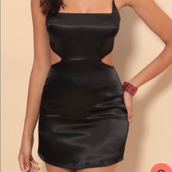 Alina Satin Hourglass Dress in Black - Picture 1 of 8